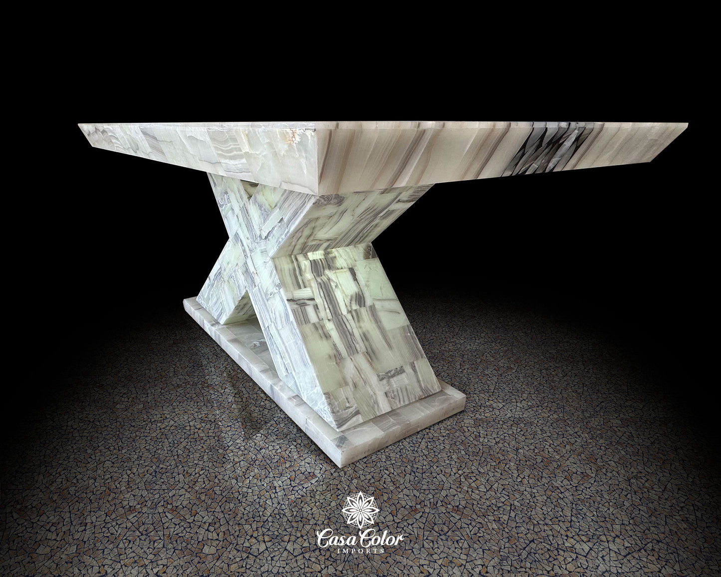 Luxury handmade Onyx backlit translucent white dining table. Seats 8.