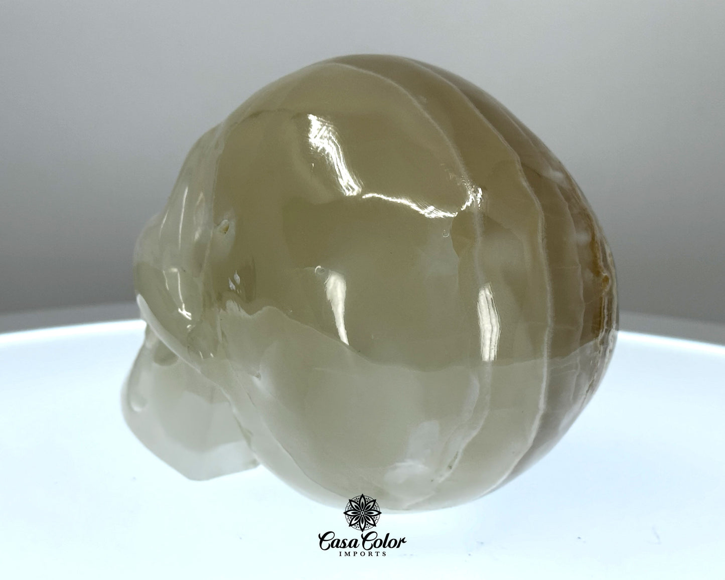 Beige and White Calcite Onyx Hand Carved Realistic Skull - 4.75"