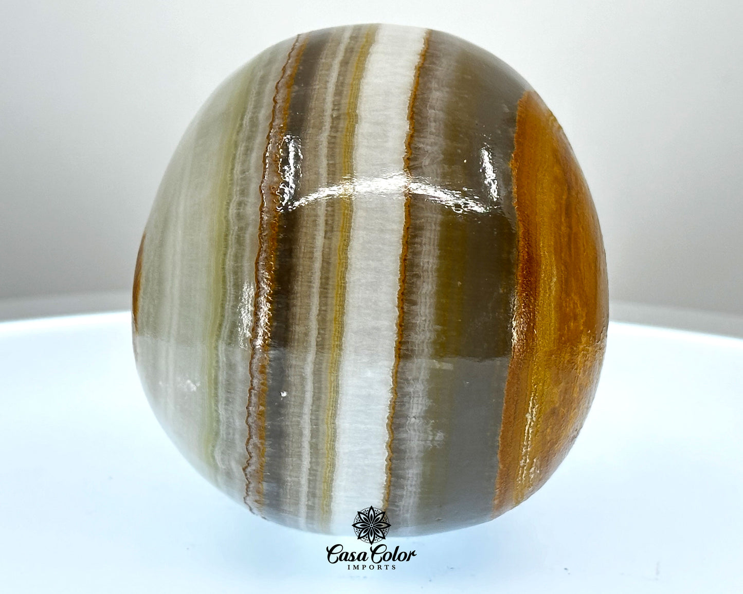 Brown and White Stripes Calcite Onyx Hand Carved Realistic Skull - 4.75"