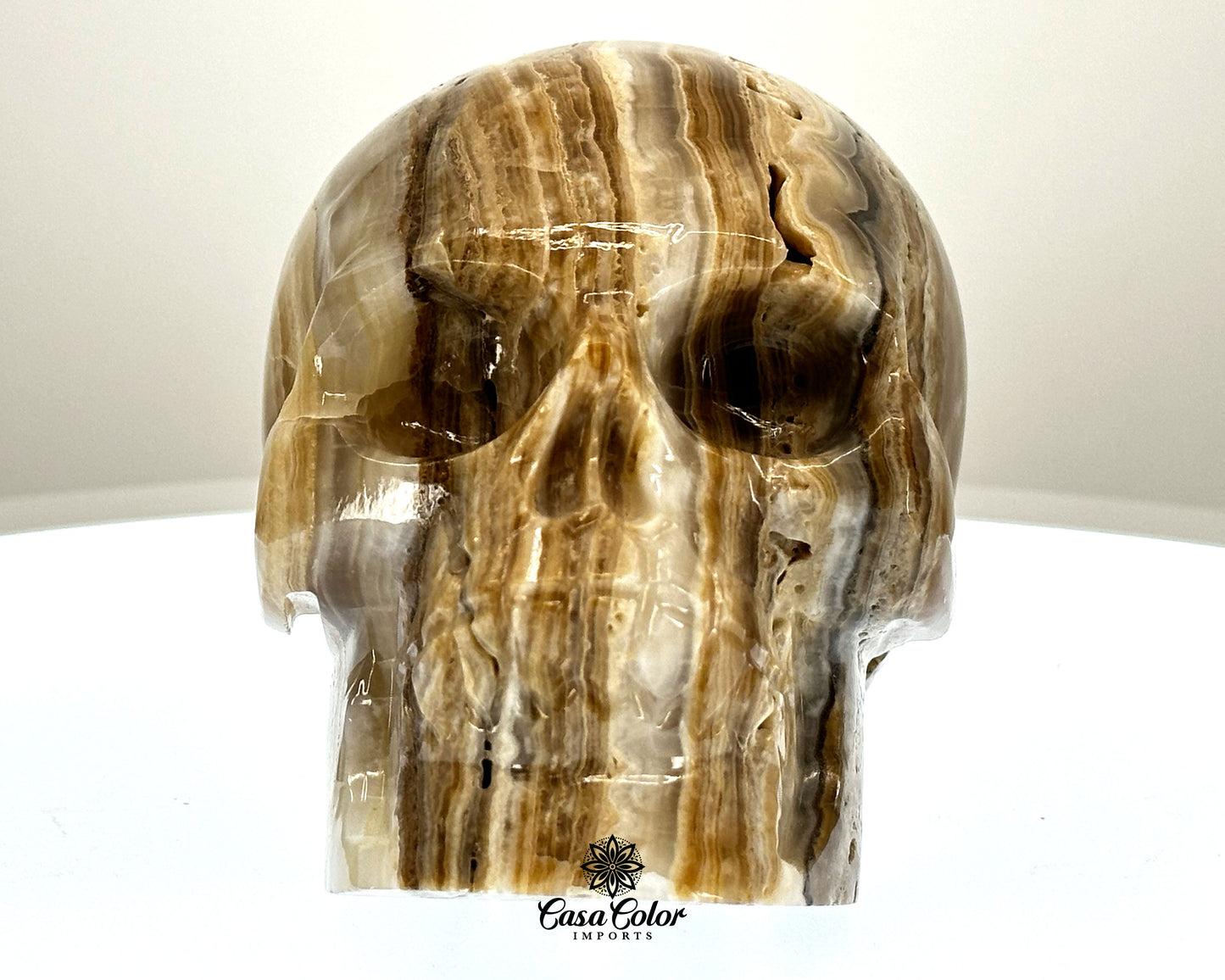 Brown Beta Onyx Calcite Hand Carved Realistic Skull - 4.75"