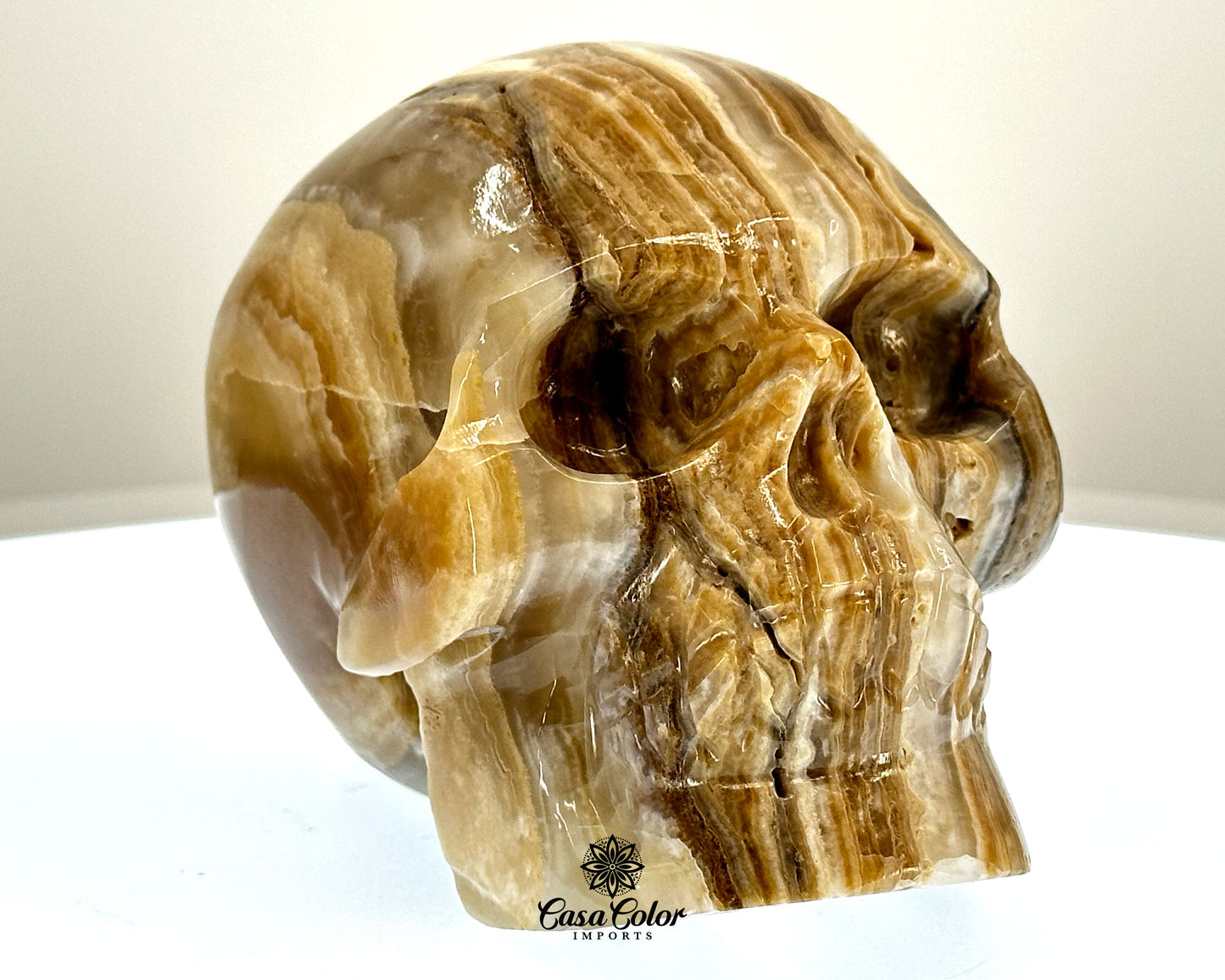 Brown Beta Onyx Calcite Hand Carved Realistic Skull - 4.75"