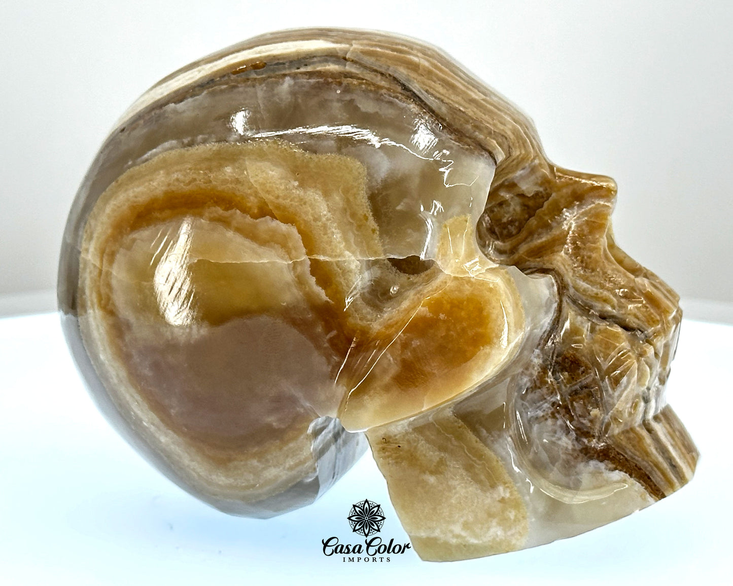 Brown Beta Onyx Calcite Hand Carved Realistic Skull - 4.75"