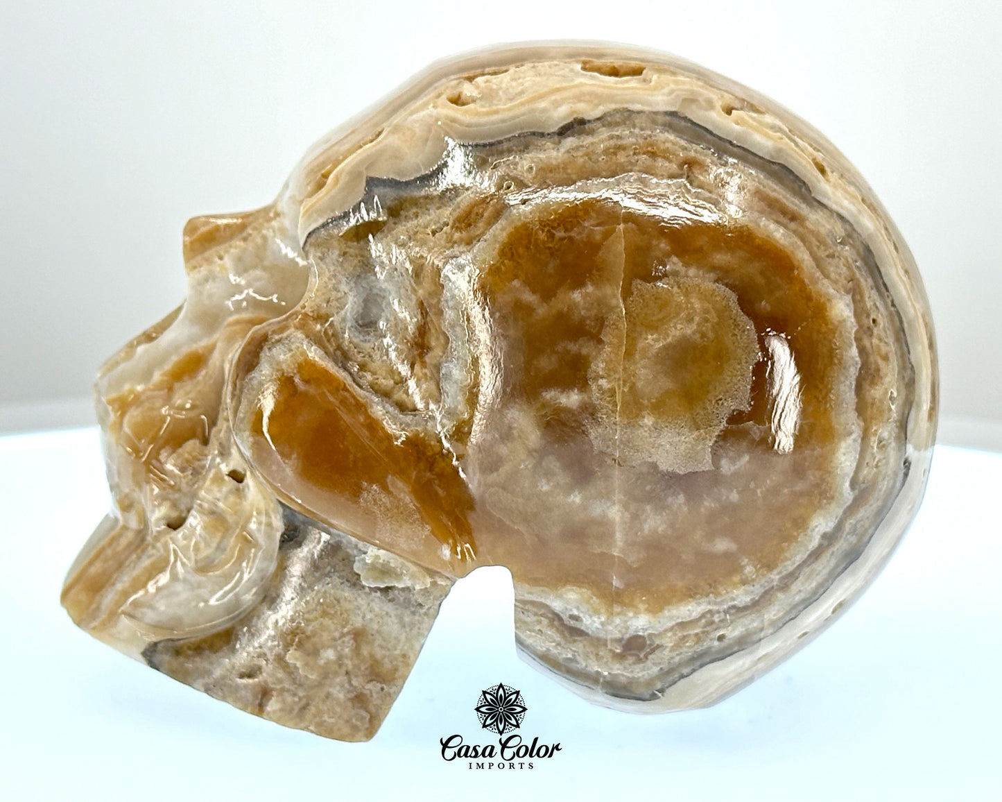 Brown Beta Onyx Calcite Hand Carved Realistic Skull - 4.75"