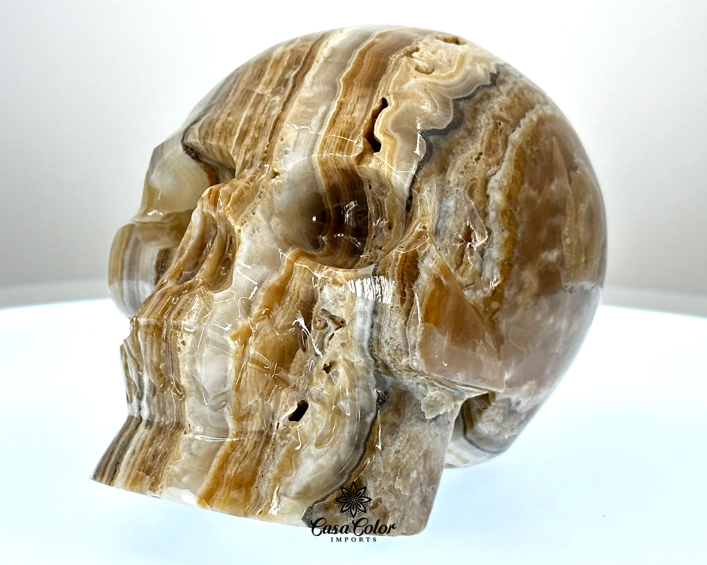 Brown Beta Onyx Calcite Hand Carved Realistic Skull - 4.75"