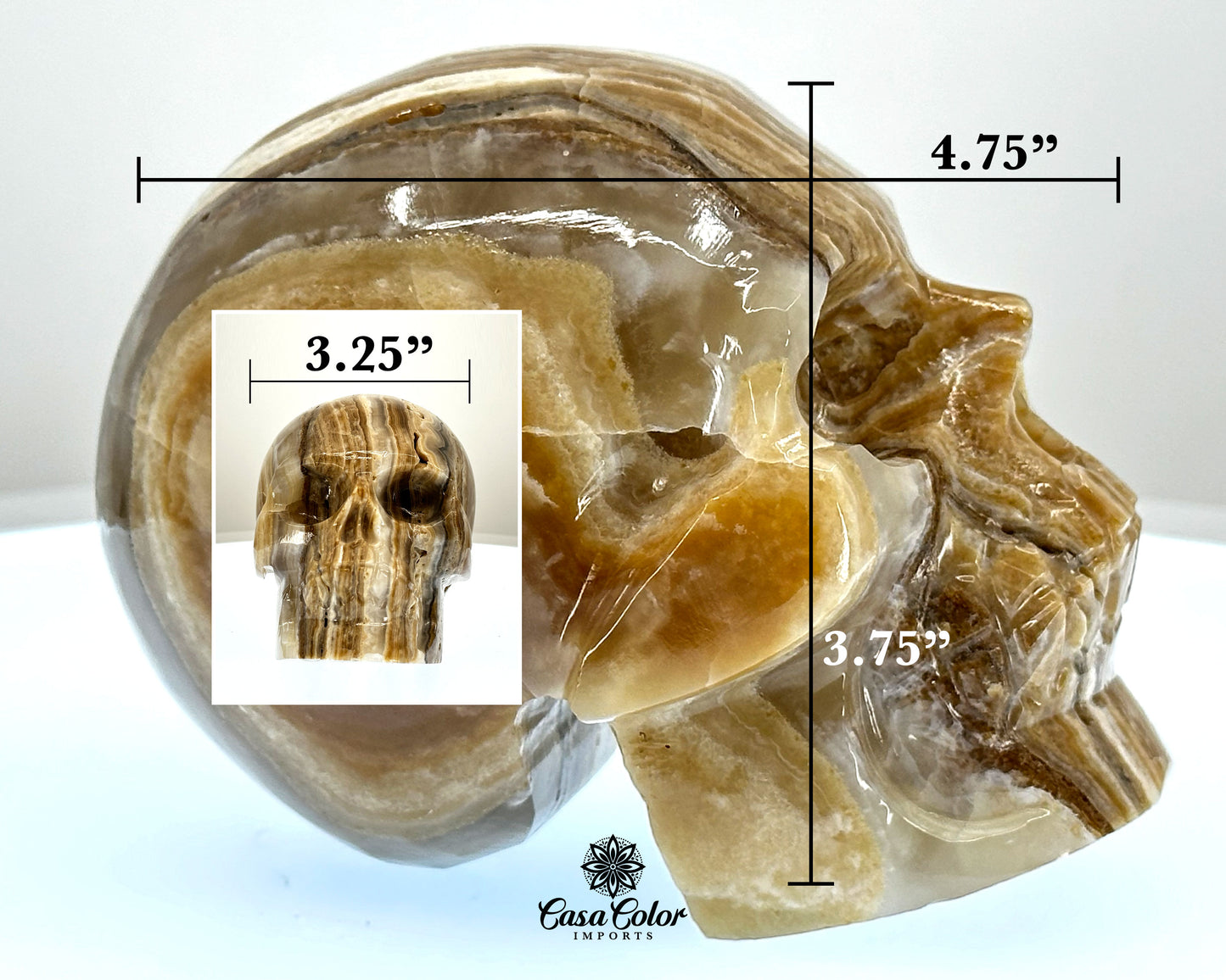 Brown Beta Onyx Calcite Hand Carved Realistic Skull - 4.75"