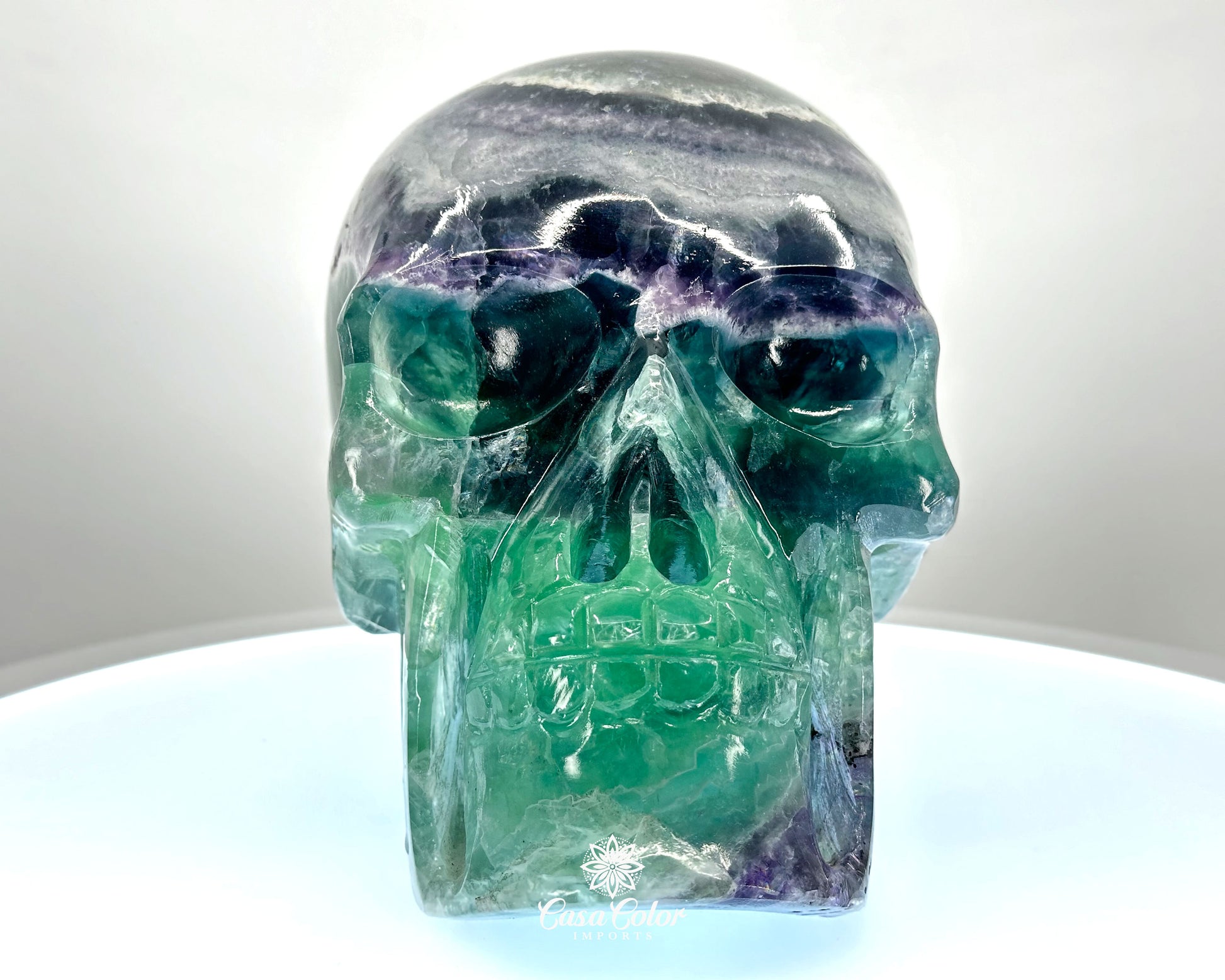 8.5" Real Fluorite Hand Carved Crystal Skull, Super Realistic, Crystal Healing