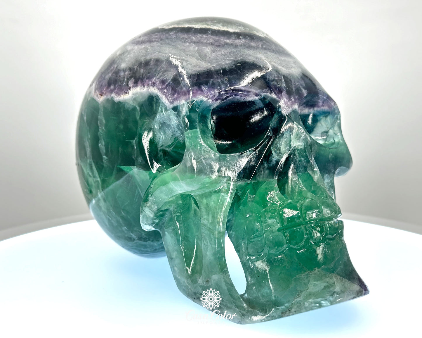 8.5" Real Fluorite Hand Carved Crystal Skull, Super Realistic, Crystal Healing