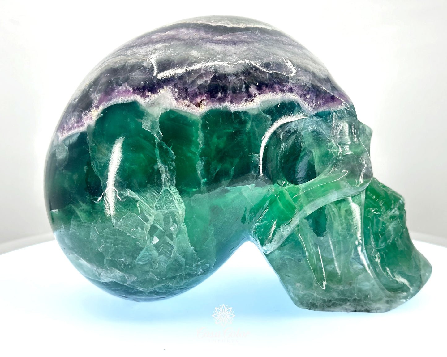 8.5" Real Fluorite Hand Carved Crystal Skull, Super Realistic, Crystal Healing