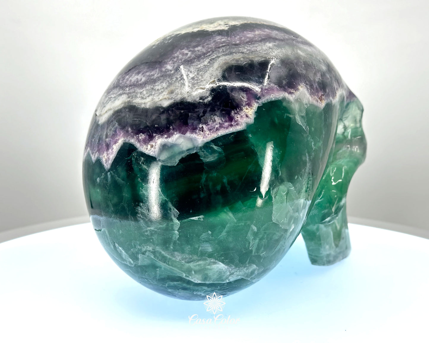 8.5" Real Fluorite Hand Carved Crystal Skull, Super Realistic, Crystal Healing