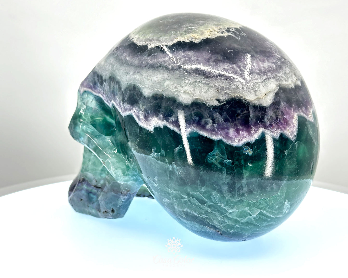 8.5" Real Fluorite Hand Carved Crystal Skull, Super Realistic, Crystal Healing