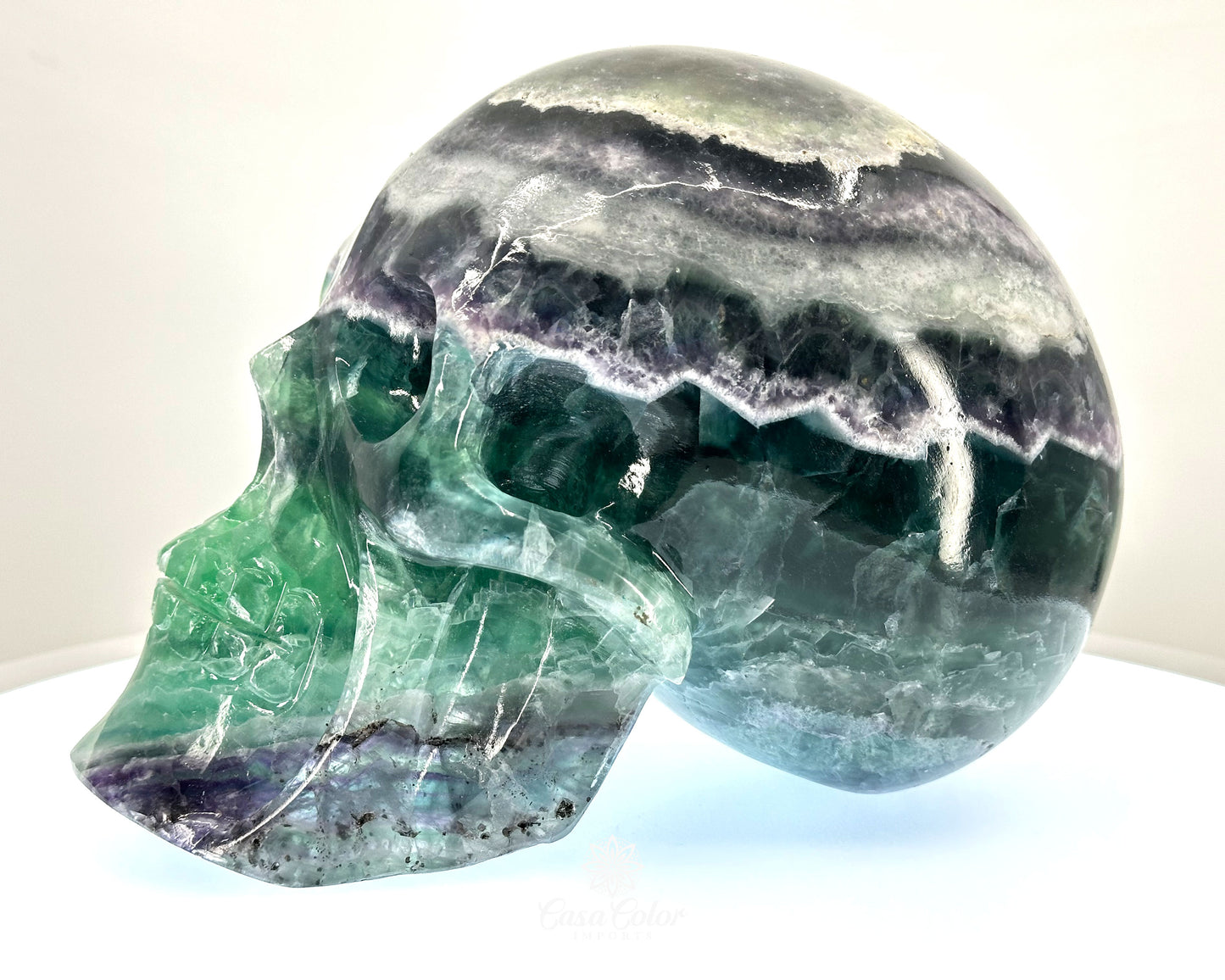 8.5" Real Fluorite Hand Carved Crystal Skull, Super Realistic, Crystal Healing