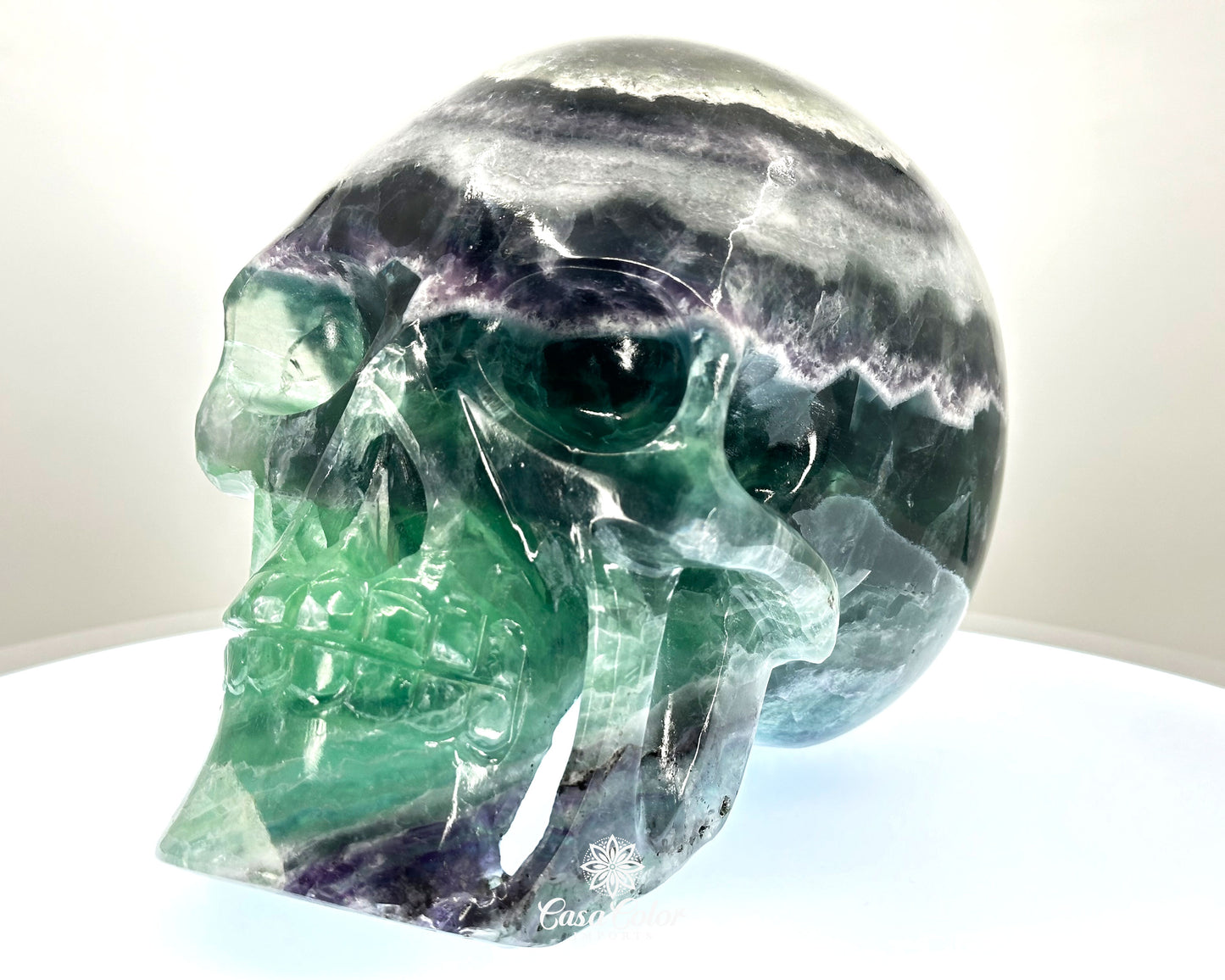 8.5" Real Fluorite Hand Carved Crystal Skull, Super Realistic, Crystal Healing