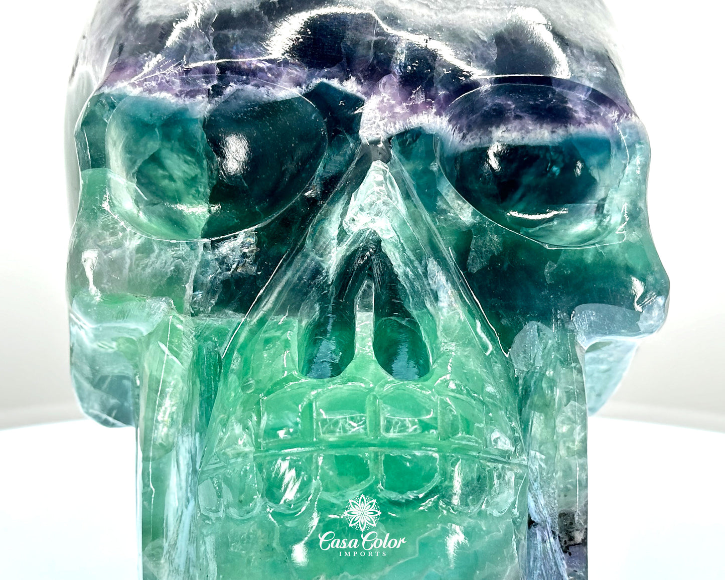 8.5" Real Fluorite Hand Carved Crystal Skull, Super Realistic, Crystal Healing