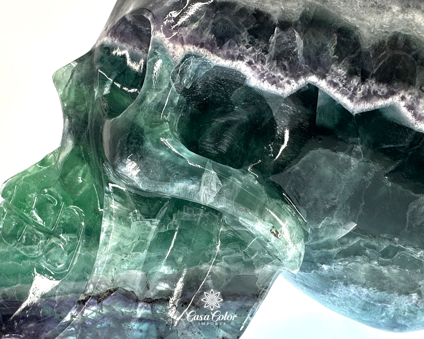 8.5" Real Fluorite Hand Carved Crystal Skull, Super Realistic, Crystal Healing