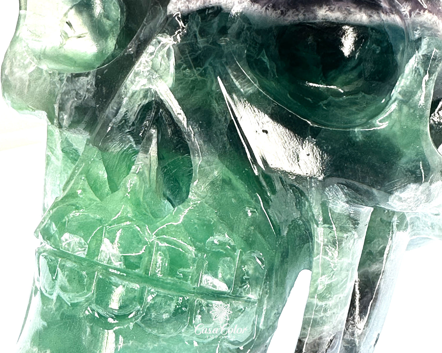 8.5" Real Fluorite Hand Carved Crystal Skull, Super Realistic, Crystal Healing