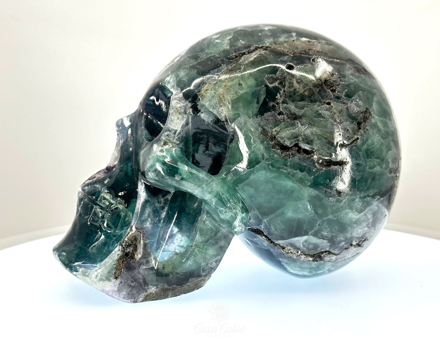 8" Real Fluorite Hand Carved Crystal Skull, Super Realistic, Crystal Healing