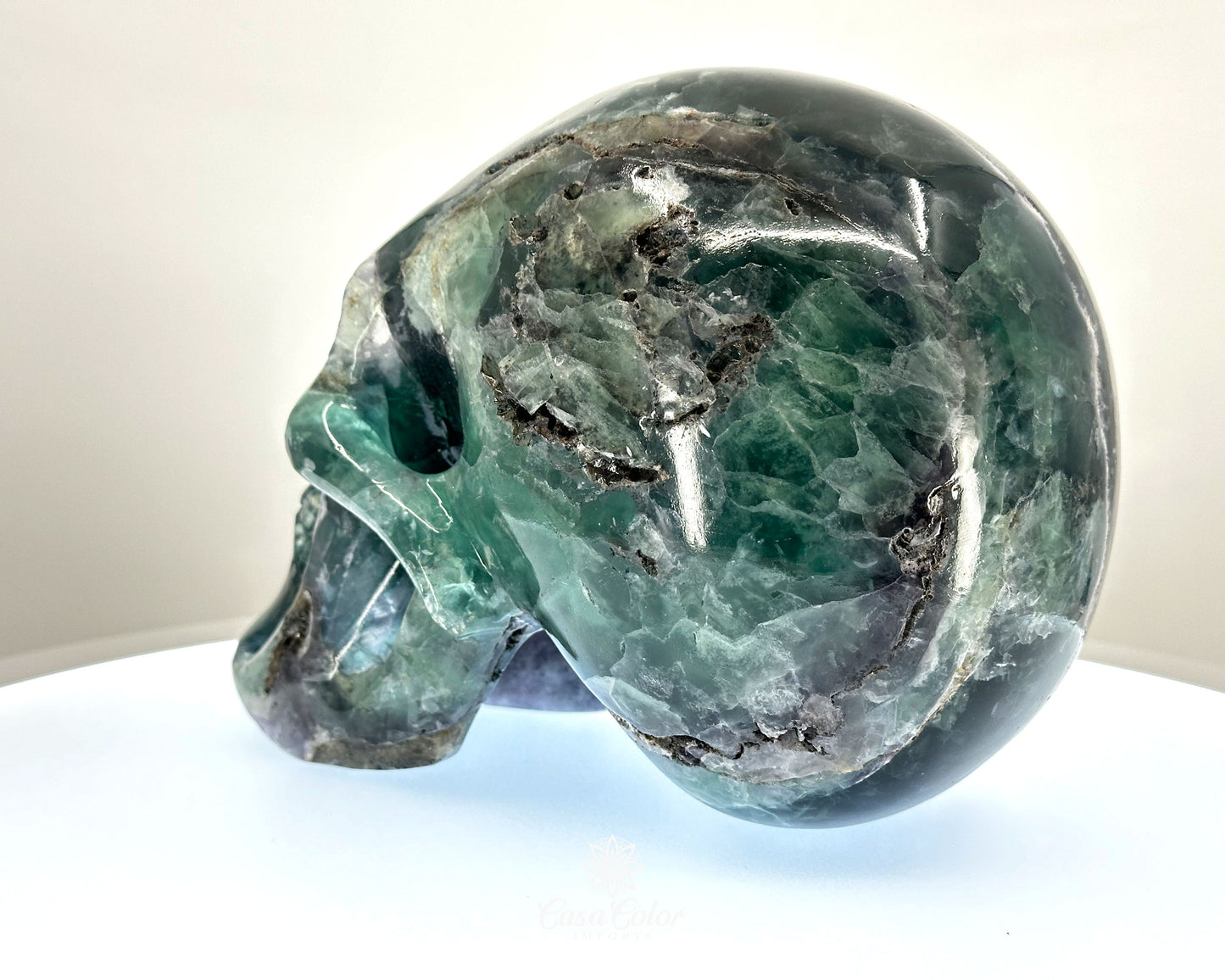 8" Real Fluorite Hand Carved Crystal Skull, Super Realistic, Crystal Healing