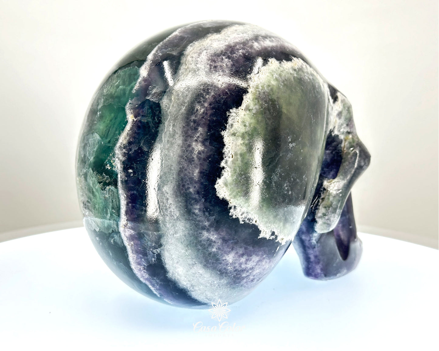 8" Real Fluorite Hand Carved Crystal Skull, Super Realistic, Crystal Healing