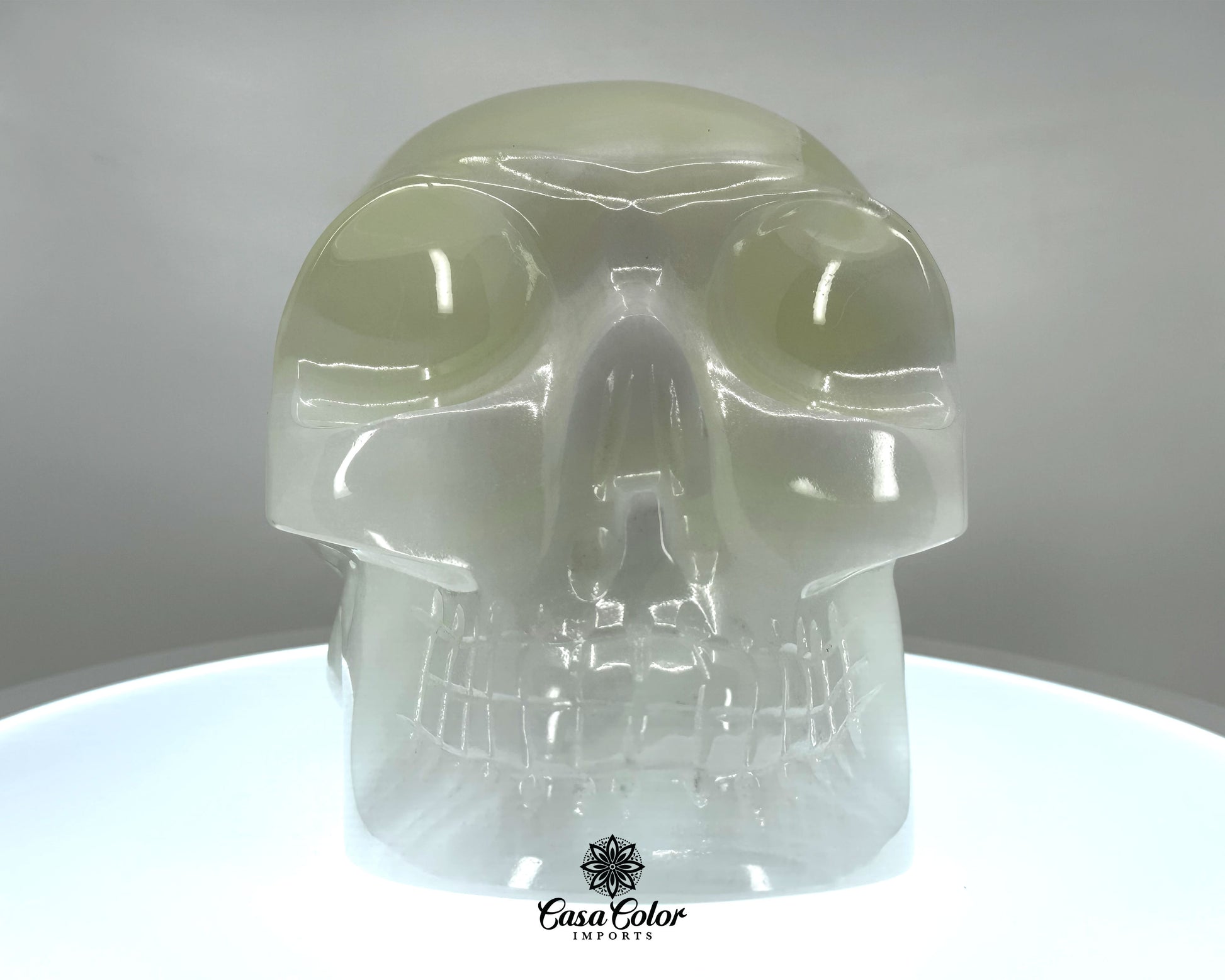 Large 9" White Onyx Hand Carved and Polished Crystal Skull.