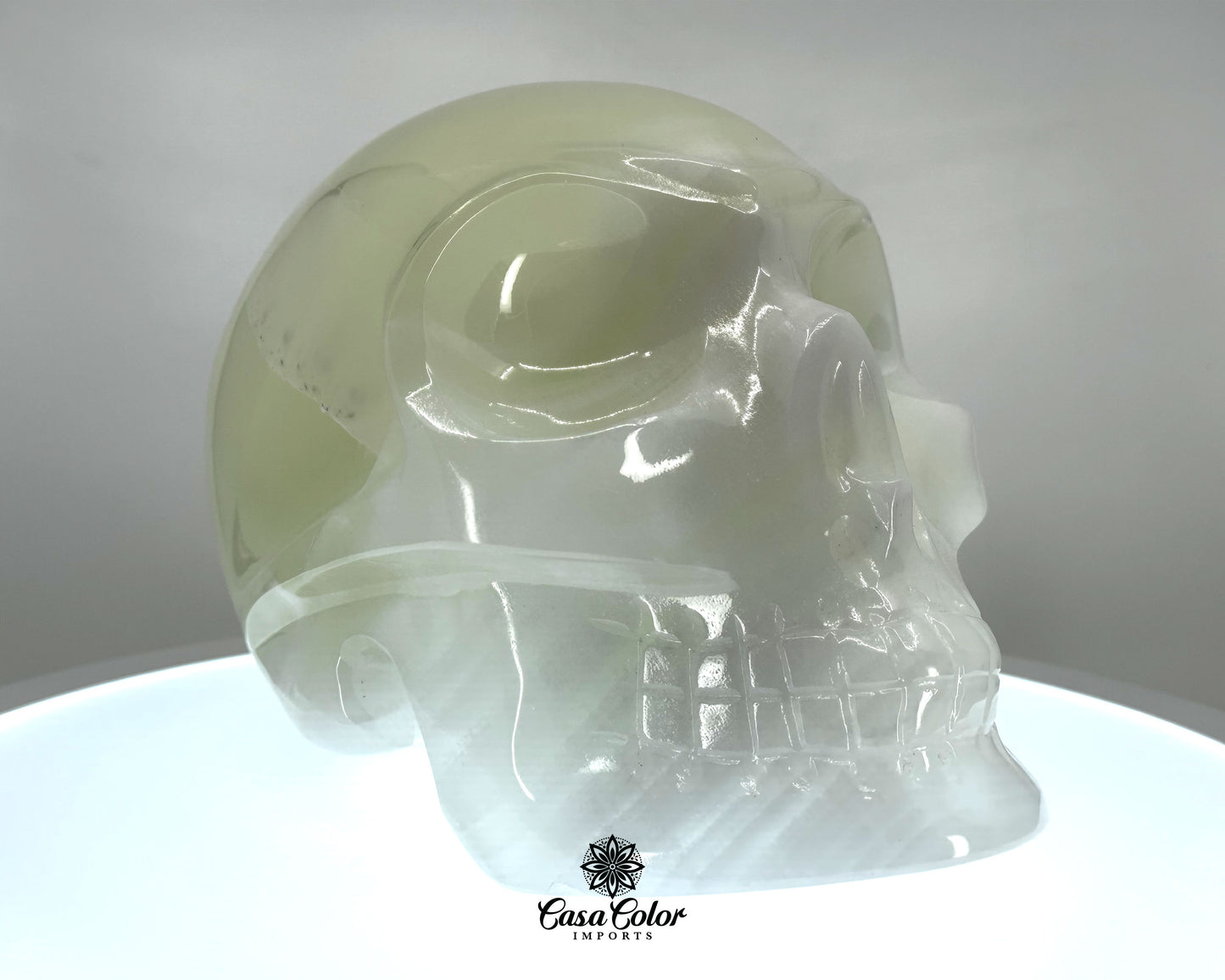 Large 9" White Onyx Hand Carved and Polished Crystal Skull.