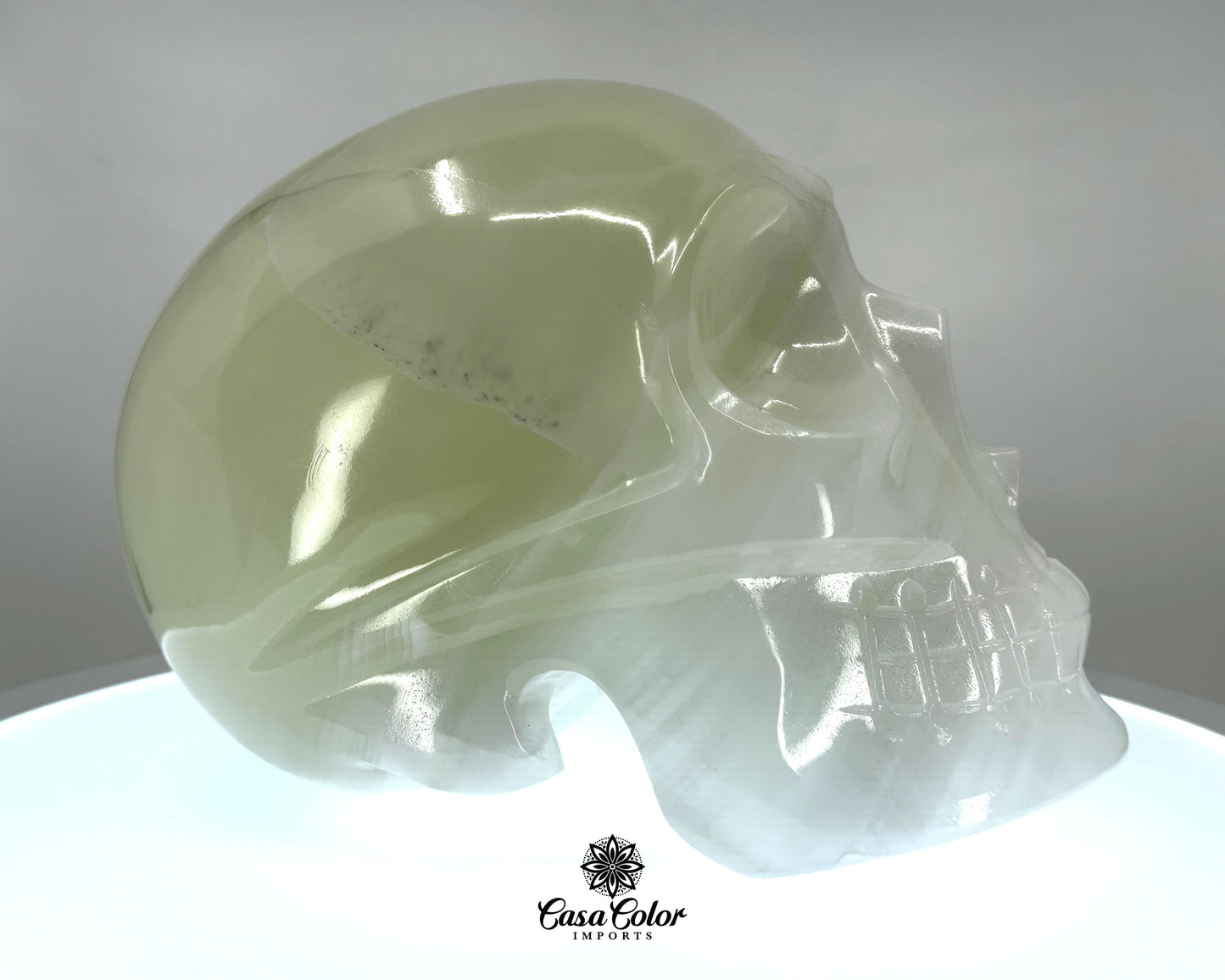 Large 9" White Onyx Hand Carved and Polished Crystal Skull.