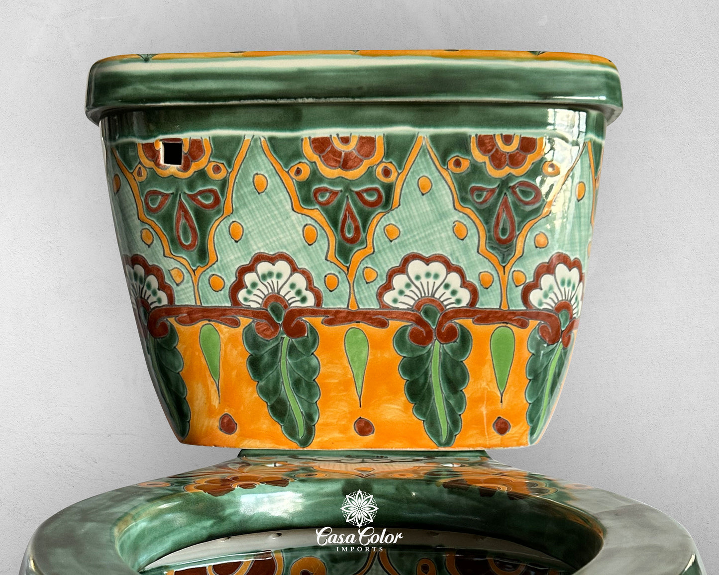 10 Piece Talavera hand painted Green/Orange Bathroom fixtures/ Home Decor/ Mediterranean style. FREE SHIPPING.