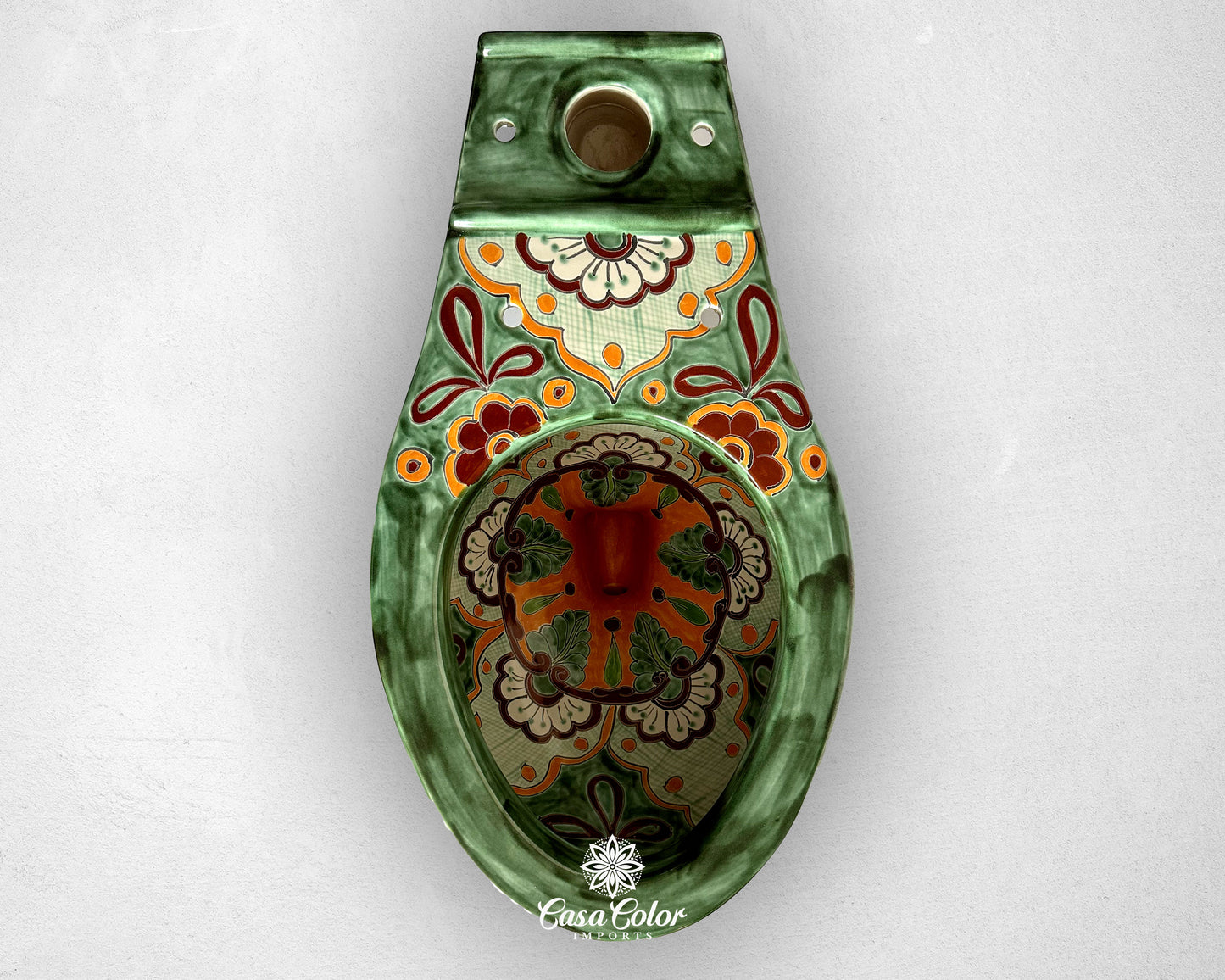 10 Piece Talavera hand painted Green/Orange Bathroom fixtures/ Home Decor/ Mediterranean style. FREE SHIPPING.