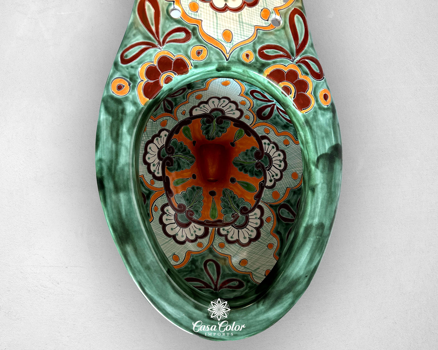 10 Piece Talavera hand painted Green/Orange Bathroom fixtures/ Home Decor/ Mediterranean style. FREE SHIPPING.