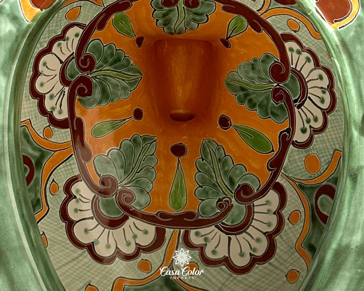 10 Piece Talavera hand painted Green/Orange Bathroom fixtures/ Home Decor/ Mediterranean style. FREE SHIPPING.