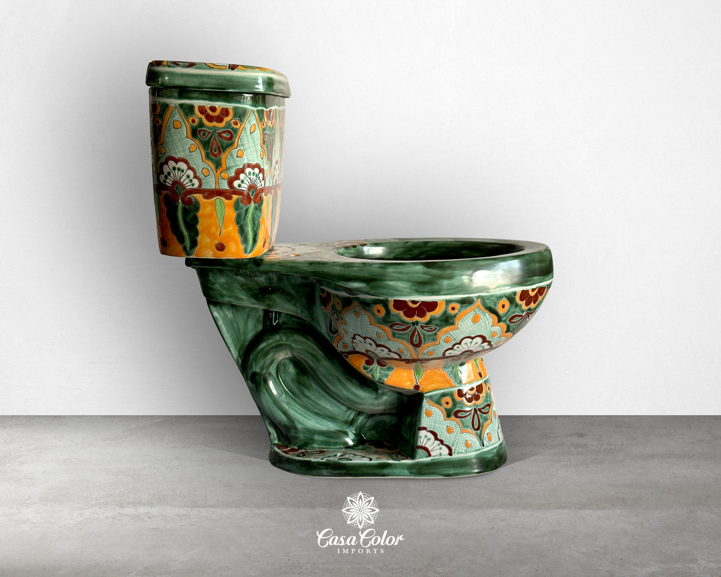 10 Piece Talavera hand painted Green/Orange Bathroom fixtures/ Home Decor/ Mediterranean style. FREE SHIPPING.