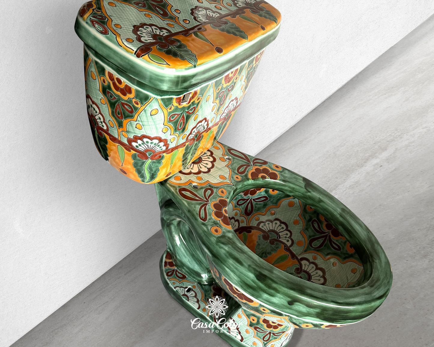 10 Piece Talavera hand painted Green/Orange Bathroom fixtures/ Home Decor/ Mediterranean style. FREE SHIPPING.