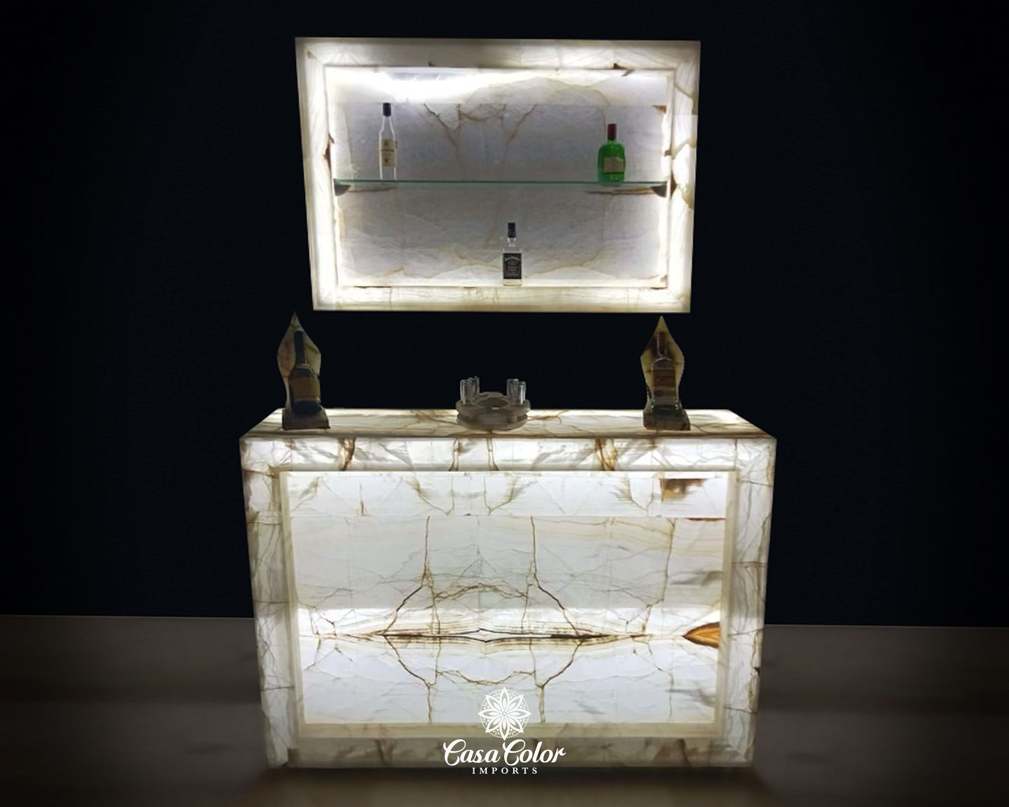 Stunning Exotic Illuminated White Onyx Bar