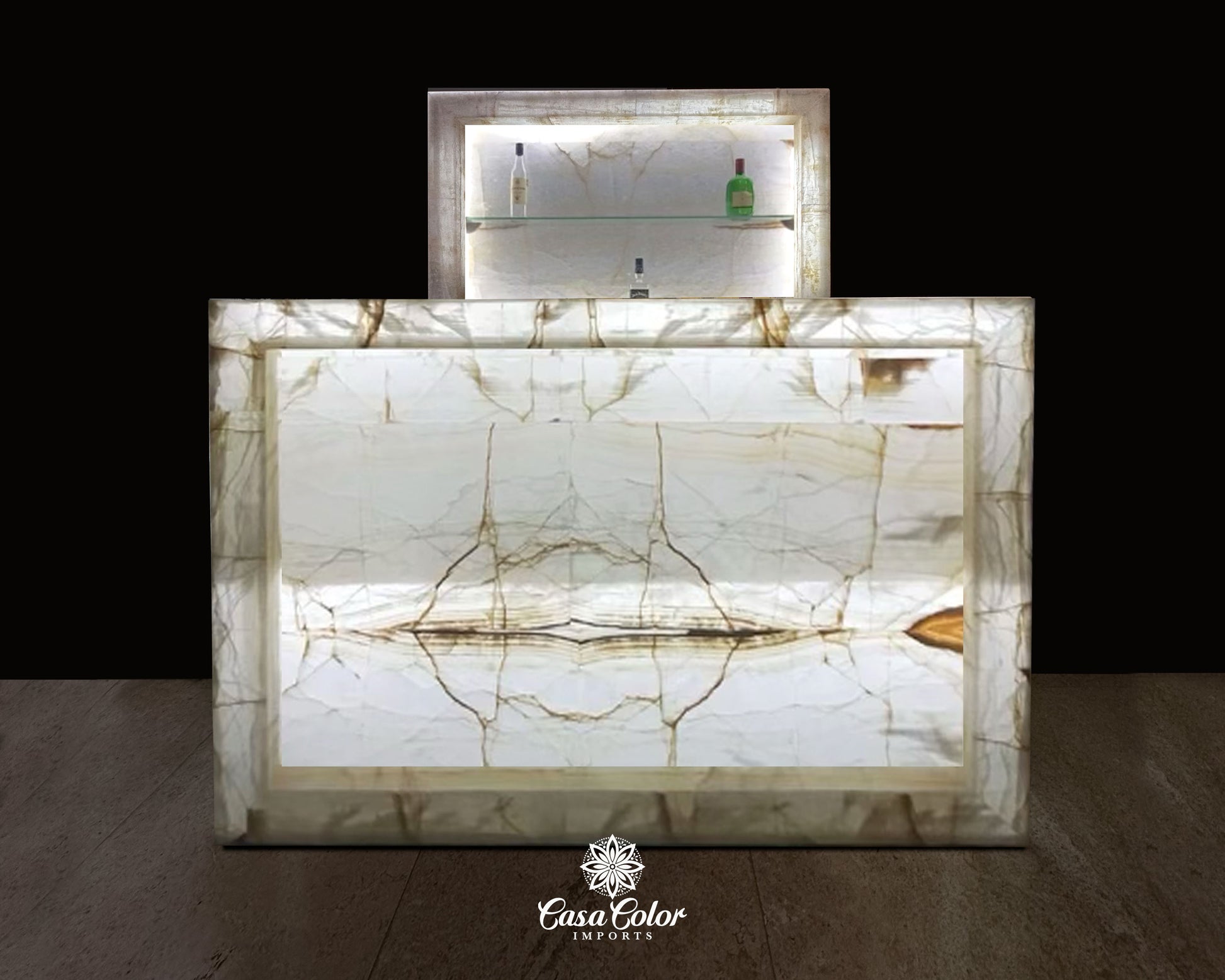 Illuminated White Onyx Bar