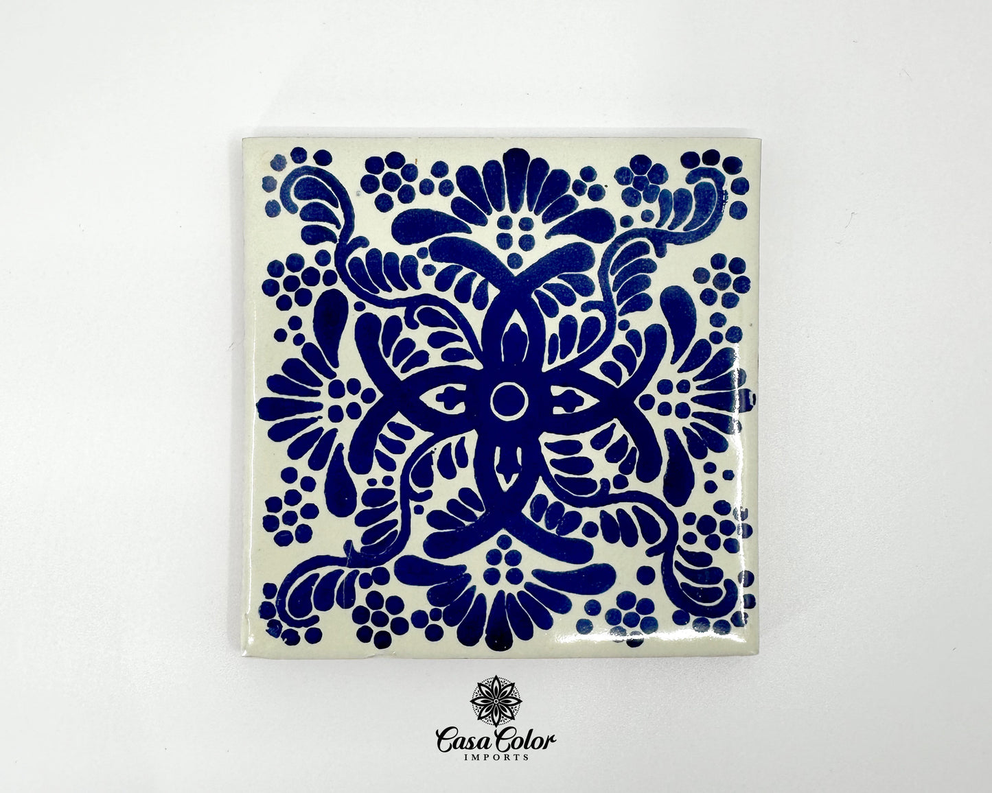 25 Blue/White Flower Decorative Talavera Tile. Mexican Tile Style. 4x4