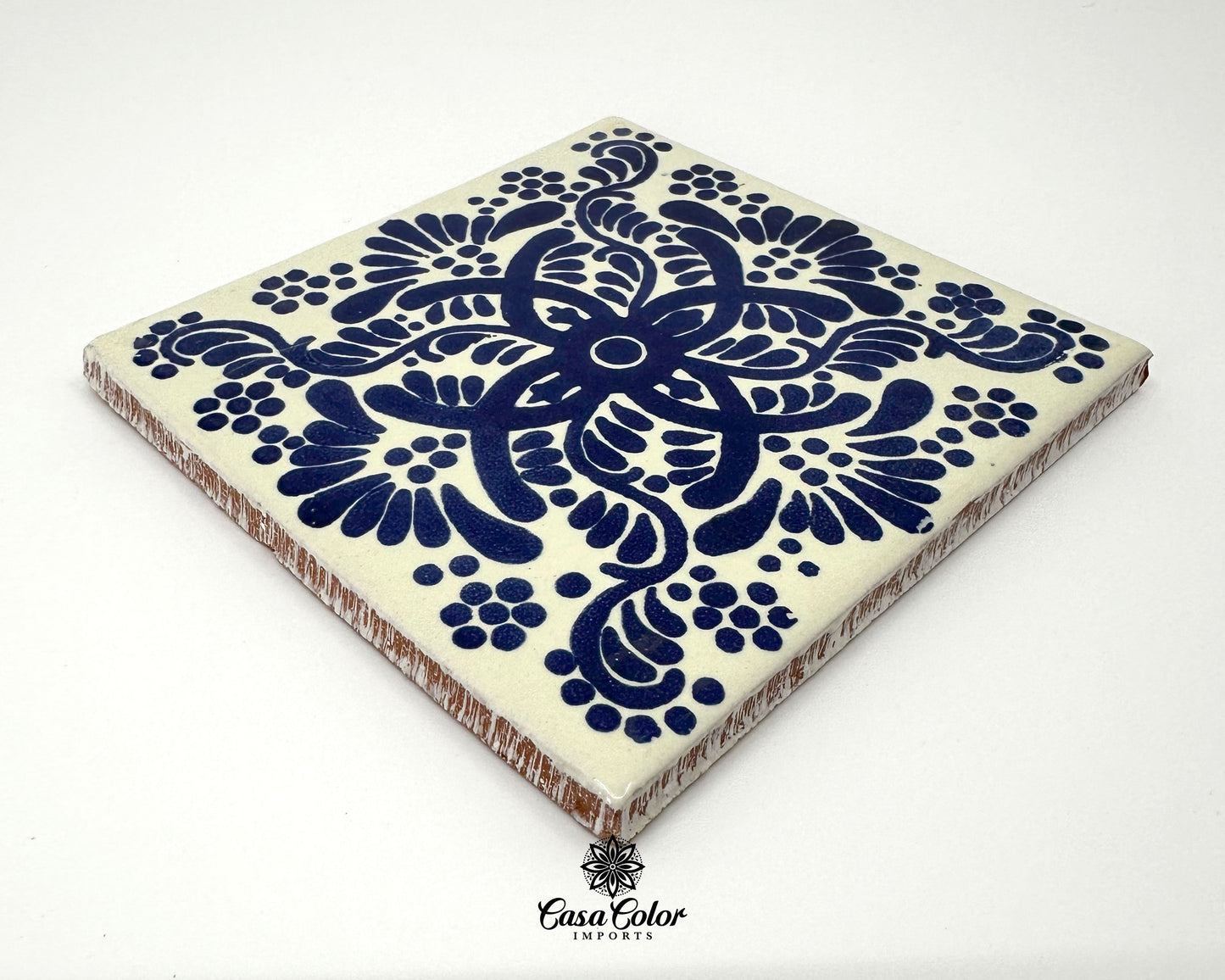 25 Blue/White Flower Decorative Talavera Tile. Mexican Tile Style. 4x4