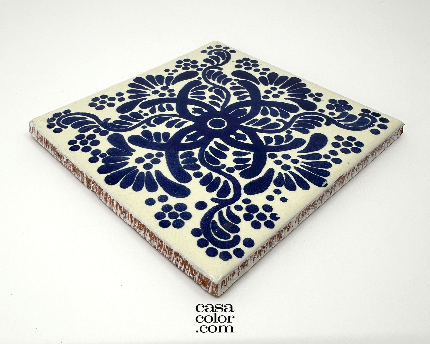 25 Blue/White Flower Decorative Talavera Tile. Mexican Tile Style. 4x4