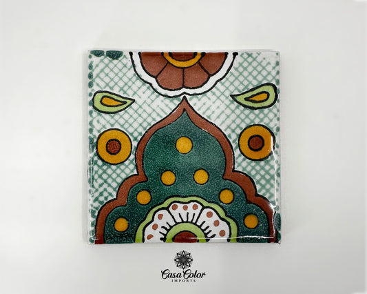 25 Green Decorative Talavera Tile. Mediterranean Style 4x4