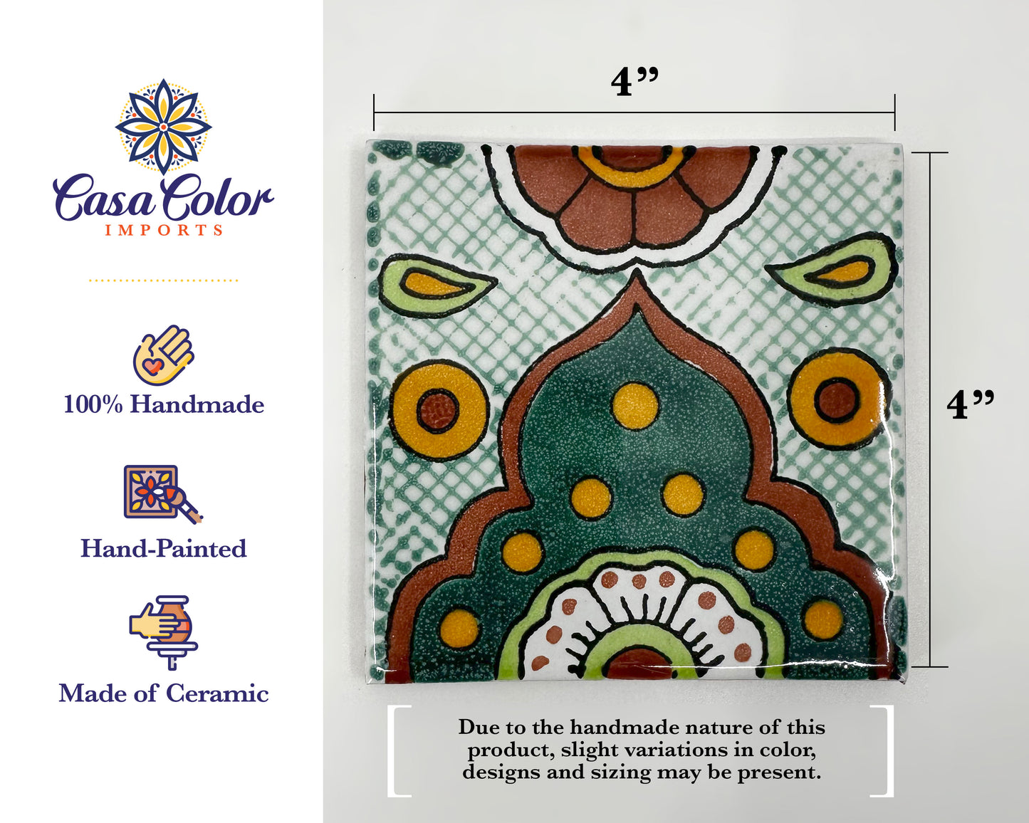 25 Green Decorative Talavera Tile. Mediterranean Style 4x4