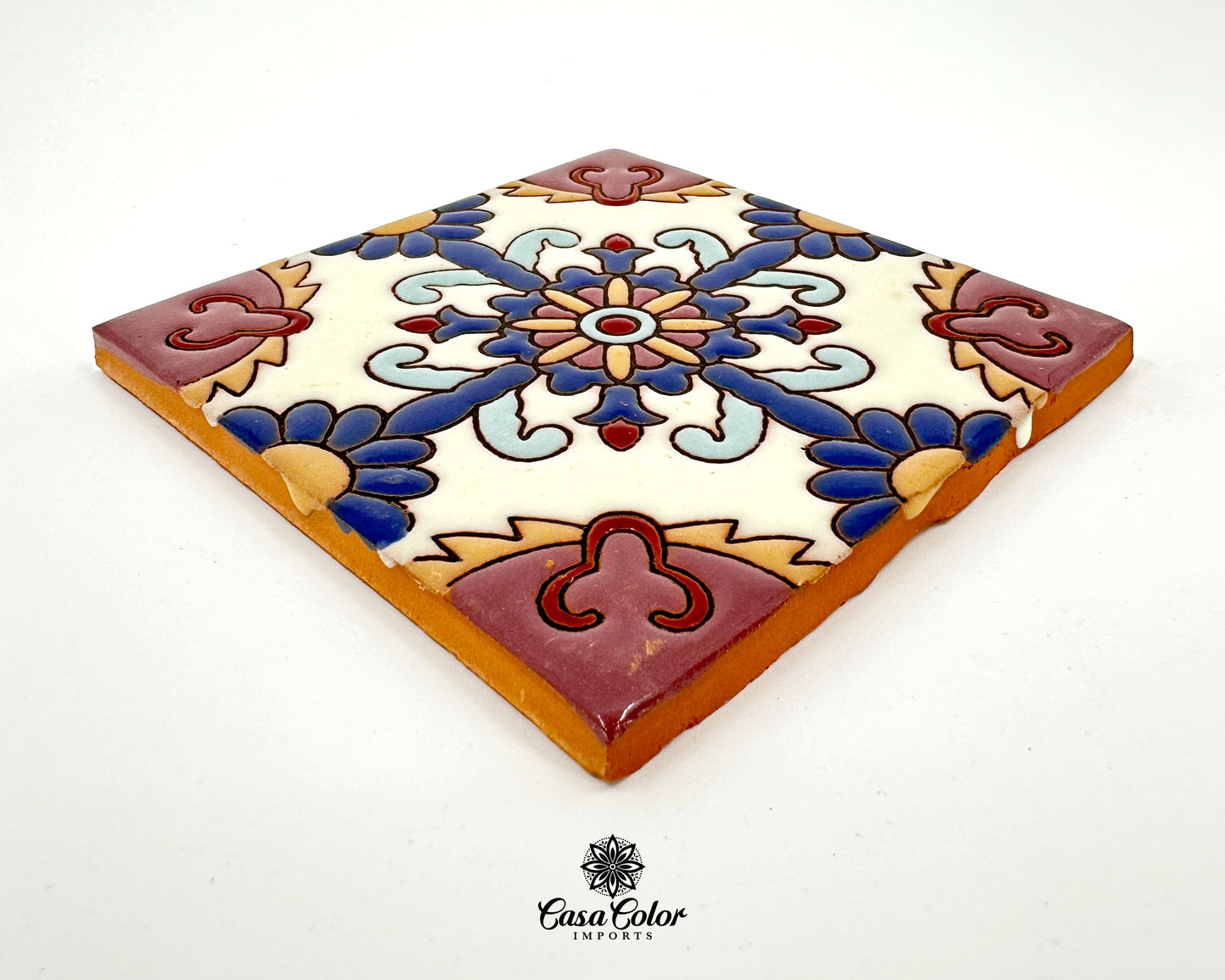 25 Unique Beige and Blue Multicolor Decorative Talavera Tile, 4X4. Mexican Tile, Moroccan Style.