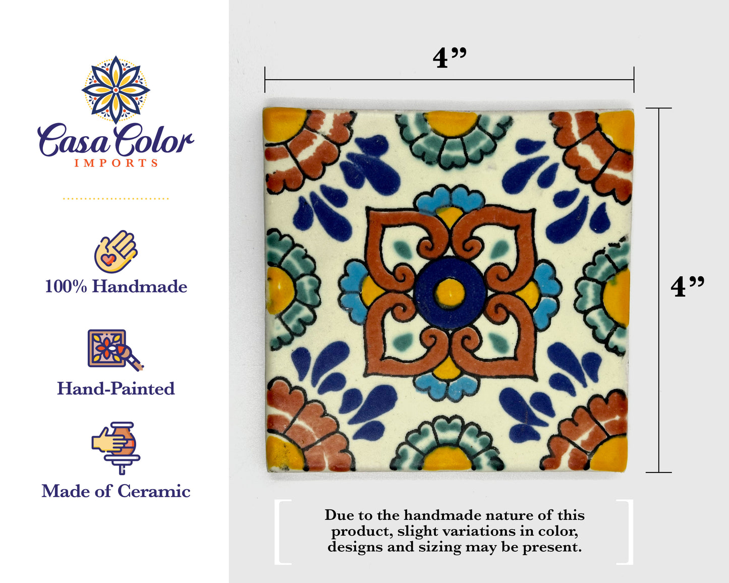 Matte Finish 25 Decorative Talavera Tile, Colorful Style 4X4