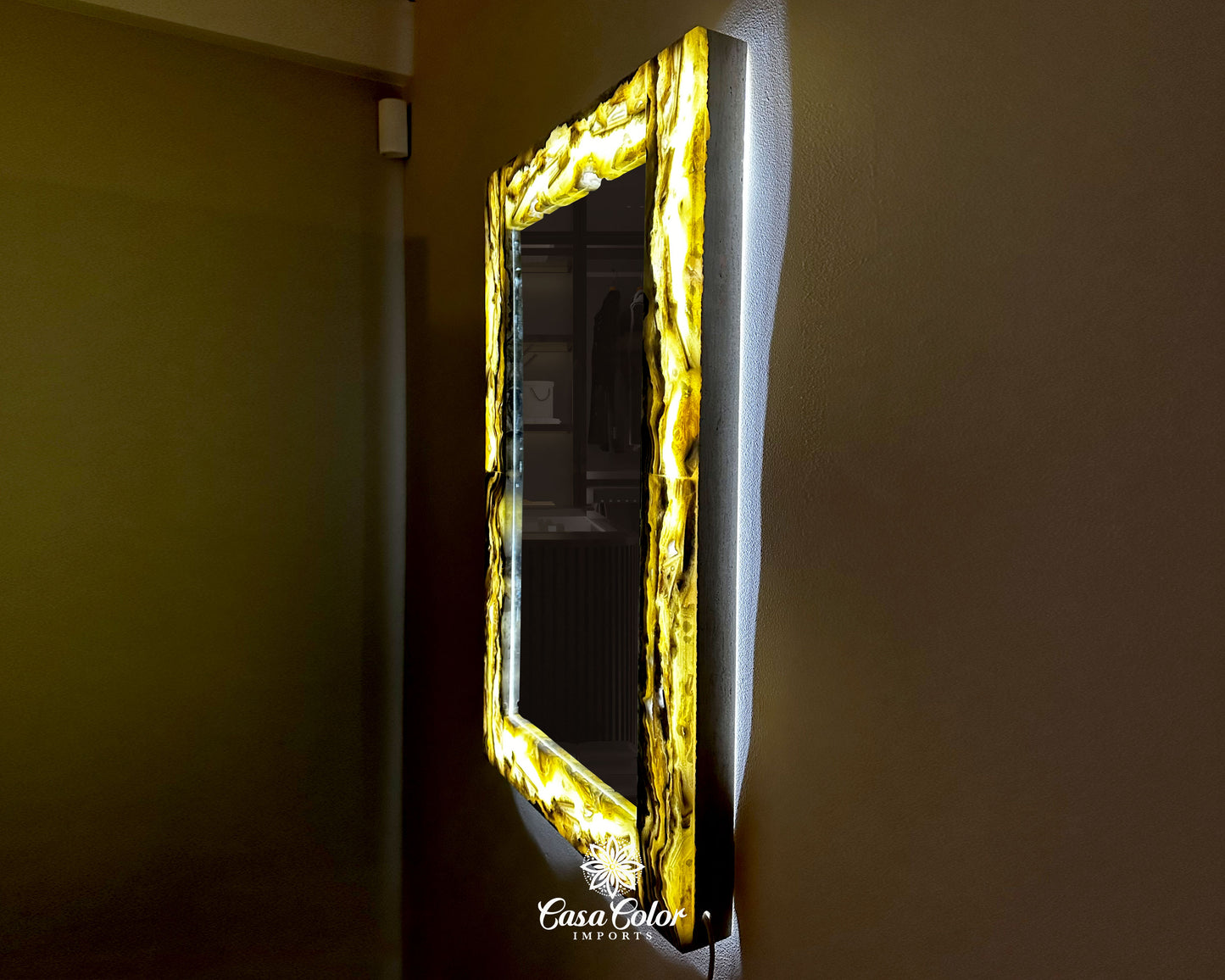 Onyx Handmade Wall Mirror. White, Black and Caramel Mirror. 33" height