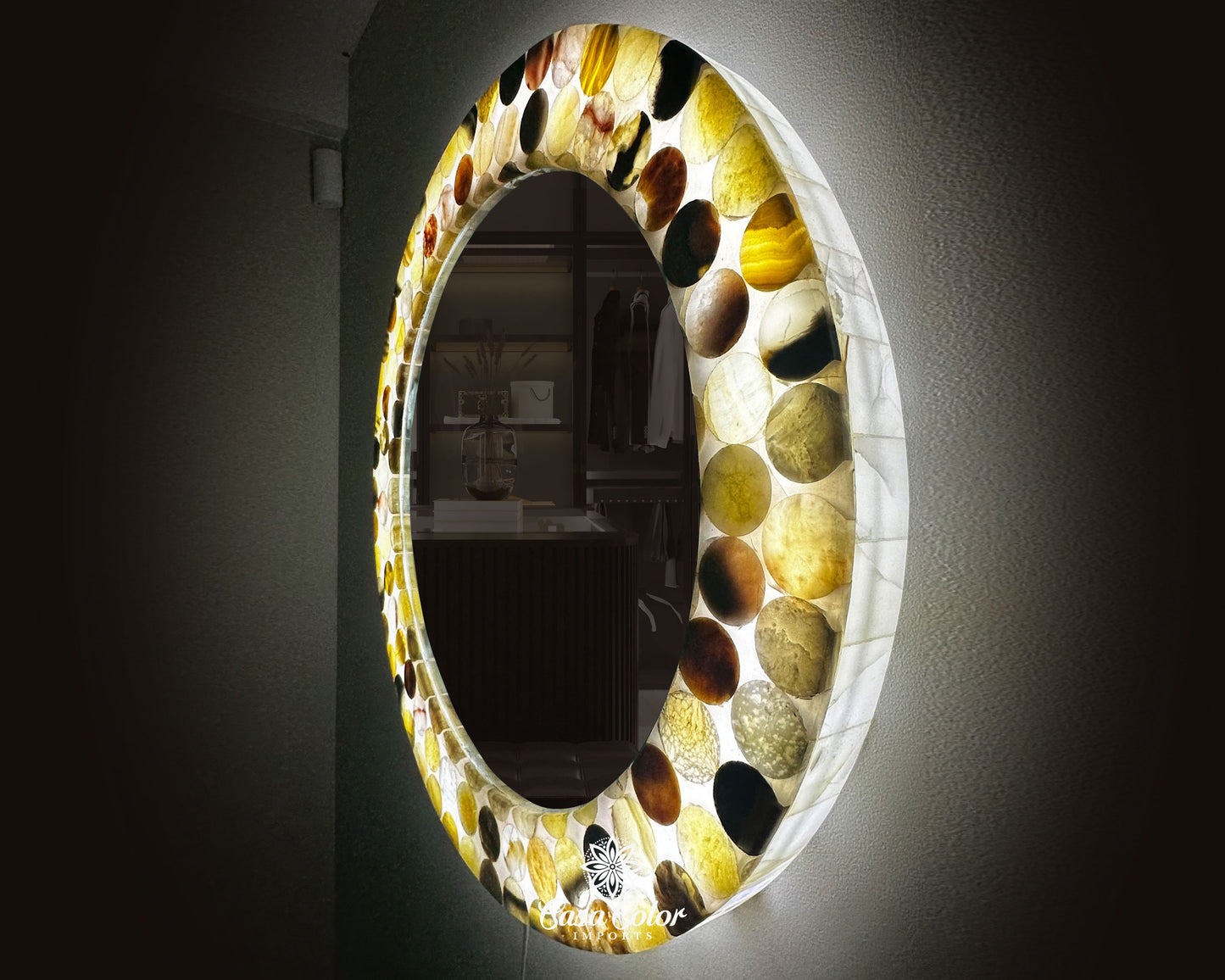 Multicolor Onyx Large Wall Round Handmade Mirror. Wall Decor