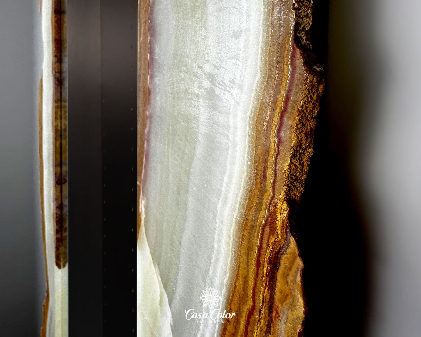 Large Onyx Mirror with Raw Edges, LED Back Light.  Caramel and White Onyx Mirror.