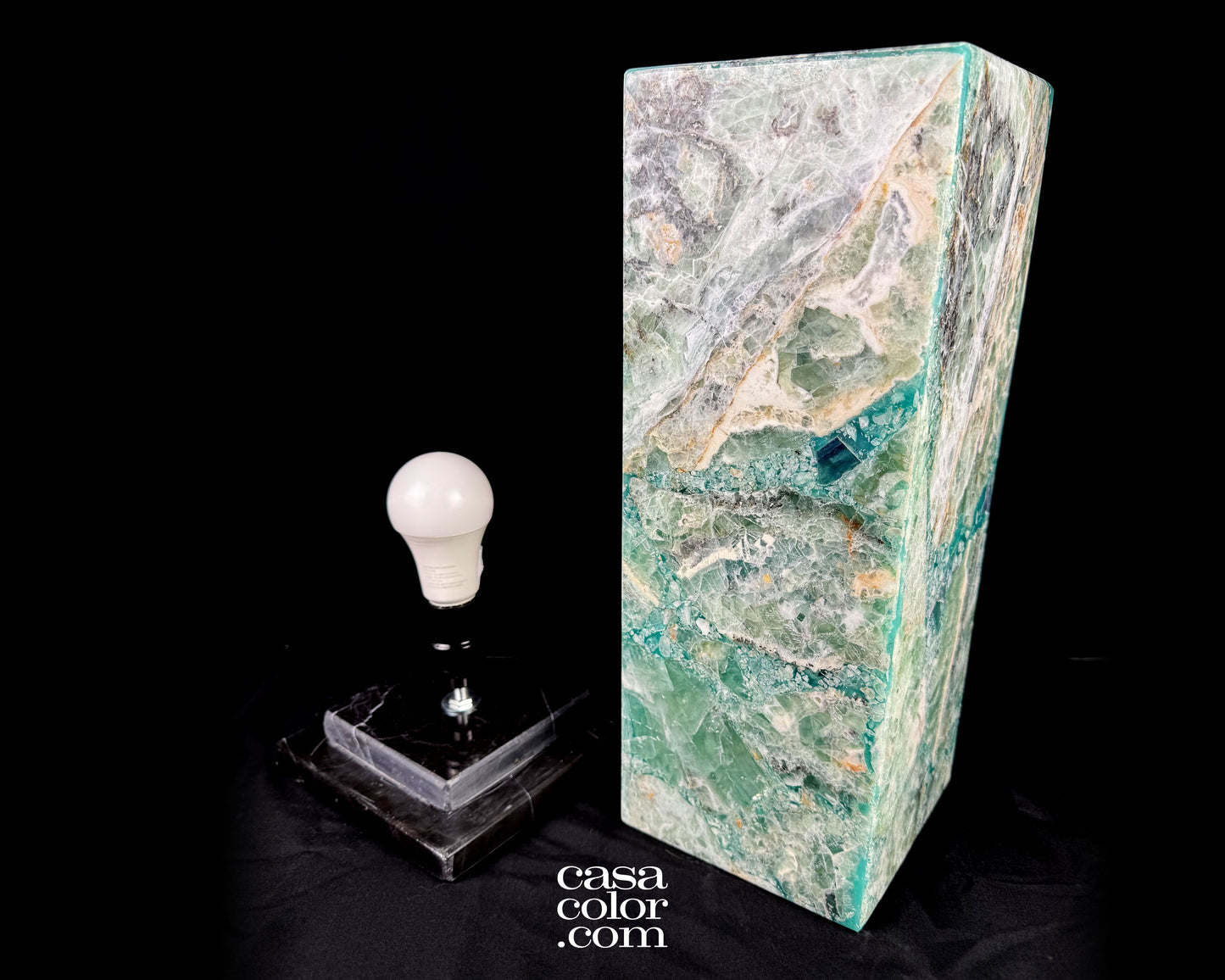 16.5" Fluorite Crystal Lamp with Black Marble Base
