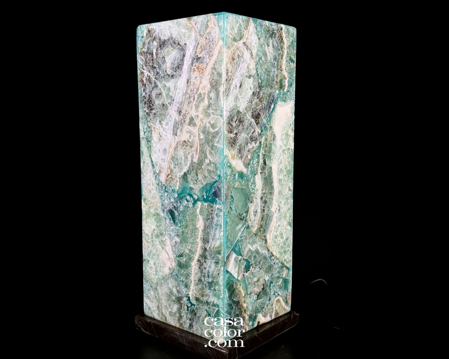 16.5" Fluorite Crystal Lamp with Black Marble Base