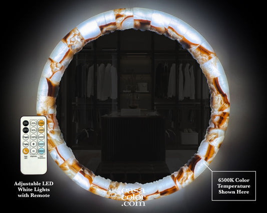 LED Onyx White and Beige Circular Wall Mirror 40" Diameter