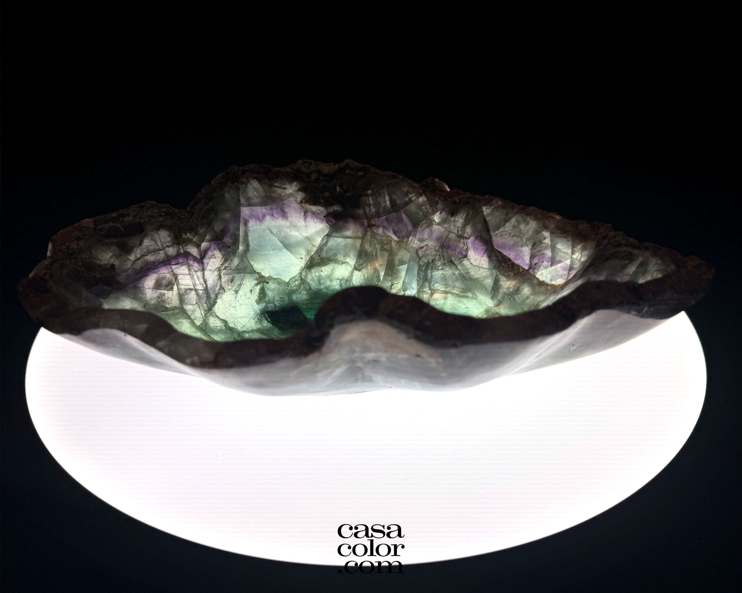 Hand Carved Green and Purple Translucent Fluorite Crystal Bowl