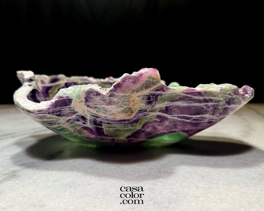 Stunning Hand Carved Purple Translucent Fluorite Crystal Bowl