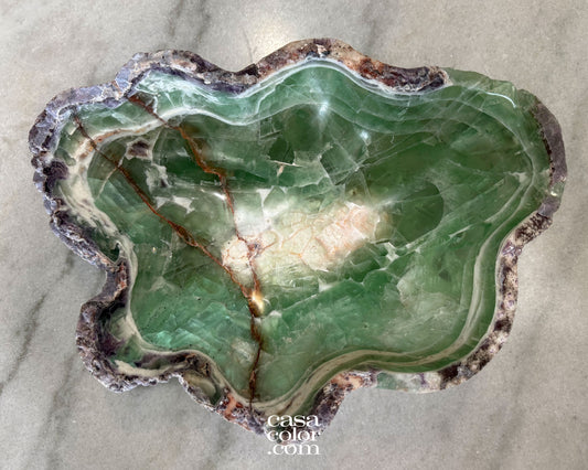 Large Hand Carved Green Translucent Fluorite Crystal Bowl