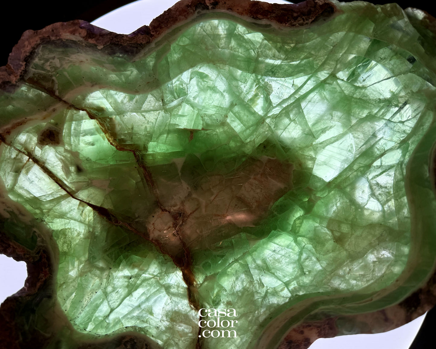Large Hand Carved Green Translucent Fluorite Crystal Bowl
